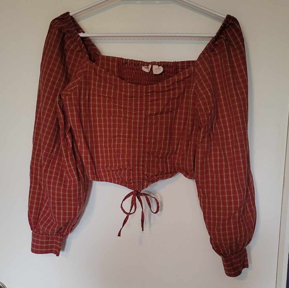 Levi's Red Checkered Off-Shoulder Blouse
